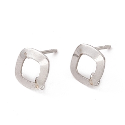 Нержавеющая Сталь Цвет Не тускнеет 201 фурнитура для сережек-гвоздиков из нержавеющей стали, с 304 штифтами из нержавеющей стали и вертикальными петлями, ромб, цвет нержавеющей стали, 10x9 мм, отверстие : 1.6 мм, штифты : 0.7 мм