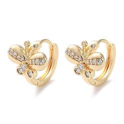 Настоящее золото 18K Латунные серьги-кольца из прозрачного кубического циркония, бабочка, реальный 18 k позолоченный, 12.5x13x15.5 мм
