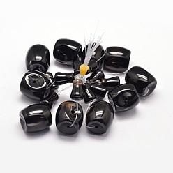 Black Agate Natural Black Agate Gemstone 3-Hole Guru Beads for Buddhist Jewelry Making, T-Drilled Beads, 18x18mm, Hole: 2mm