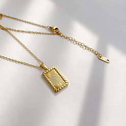 Rectangle 304 Stainless Steel Pendant Necklaces for Women, Golden, Rectangle with Sun, 17.72 inch(45cm)