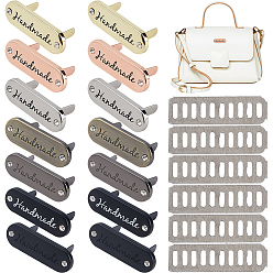 Mixed Color 14 Sets 7 Colors Alloy Crystal Rhinestone Handmade Label Tags, with Shim, for Bag Making, Oval, Mixed Color, 35x12x3mm, 2 sets/color