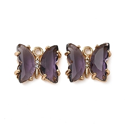 Фиолетовый Латунь со стеклянными подвесками, без кадмия, без никеля и без свинца, бабочка, фиолетовые, 10x12x4 мм, отверстие : 1.2 мм
