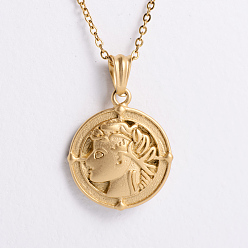 Золотой Мужские ожерелья из нержавеющей стали в винтажном стиле с плоским круглым подвесом-портретом для повседневной носки, золотые