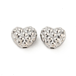 Platin Farbe Legierungswaffelperlen, langlebig überzogen, Bleifrei und Cadmiumfrei und Nickel frei, Herz-Form, Platin Farbe, 8.5x10x6 mm, Bohrung: 1.8 mm