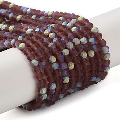 Седло Коричневый Стеклянные бусины, имитация нефрита , с половинным покрытием ab цвета, граненые, матовые, рондель, седло коричневый, 2.9~3.3x2 мм, отверстие : 0.7 мм, около 135~140 шт / нитка, 32~34 см