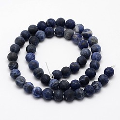 Sodalite Natural Sodalite Beads Strands, Frosted, Round, 8mm, Hole: 1mm, about 48pcs/strand, 15.1 inch