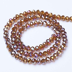 Saddle Brown Electroplate Glass Beads Strands, AB Color Plated, Faceted, Rondelle, Saddle Brown, 3.5x3mm, Hole: 0.4mm, about 123~127pcs/strand, 13.7~14.1 inch(35~36cm)