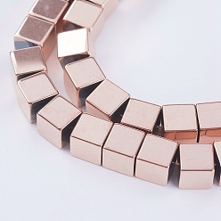 Rose Gold Plated Electroplate Non-magnetic Synthetic Hematite Beads Strands, Cube, Grade AA, Rose Gold Plated, 6x6x6mm, Hole: 0.5mm, about 70pcs/strand, 16.5 inch