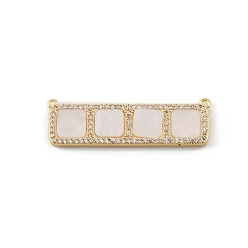 Blanc Fumé Breloques de connecteur en laiton micro pavé de zircone cubique transparente, avec de la résine, rectangle avec des liens carrés, crémaillère plaquage, plaqué longue durée, sans cadmium et sans plomb, réel 18 k plaqué or, fumée blanche, 12x40x3mm, Trou: 1mm
