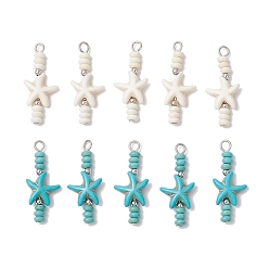 (52) Непрозрачная лаванда 10 шт. 2 цвета подвески из синтетической бирюзы с морскими звездами и рондель, с железными петлями, платина, разноцветные, 33x14x5 мм, отверстие : 2~3 мм, 5 шт / цвет