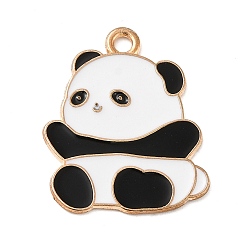 White Alloy Enamel Pendant, Panda, Light Gold, White, 24x19x1mm, Hole: 2mm