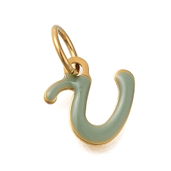 Letter U Ионное покрытие (ip) 304 эмалированные буквы из нержавеющей стали, с целью перехода в кольце, реальный 14 k позолоченный, Буква U, 9x10x1 мм, отверстие : 5 мм