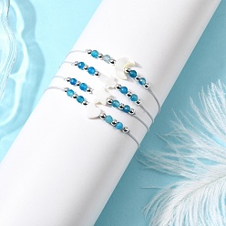 Белый 4 Браслеты из натуральных пресноводных ракушек и окрашенных полосатых агатовых бусин для женщин, разнообразные, с гальваническим покрытием из немагнитных синтетических гематитовых круглых бусин, белые, внутренний диаметр: 5/8~3-1/8 дюйм (1.6~8 см)