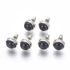 Синтетический Камень Синтетический синий золотой камень серьги, с латунной фурнитурой , полукруглый, платина, 12 мм , штифт: 0.8 мм