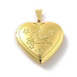 Лео Подвески латуни медальон, без свинца и без кадмия, долговечный, стойки покрытие, реальный 18 k позолоченный, сердце с двенадцатью созвездиями, Лев, 29x28.5x7 мм, отверстие : 7.5x3.5 мм, внутренний диаметр: 20x21 мм