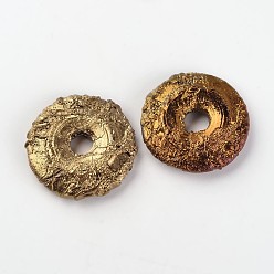 Golden Plated Electroplated Natural Dragon Bone Stone Pendants, Donut/Pi Disc, Golden Plated, Donut Width: 19~19.3mm, 47~49x9~10mm, Hole: 9~10.5mm