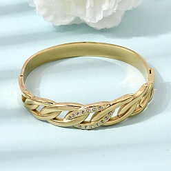 Real 18K Gold Plated 304 Stainless Steel Crystal Rhinestone Twisted Chain Hinged Cuff Bangles for Women, Real 18K Gold Plated, Inner Diameter: 2.32x1.99 inch(5.9x5.05cm)