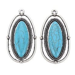 Античное Серебро Тибетский сплав стиля большие кулоны, с синтетическими бирюзовый, без кадмия и без свинца, слеза, античное серебро, 57x30x6.5 мм, отверстие : 3 мм