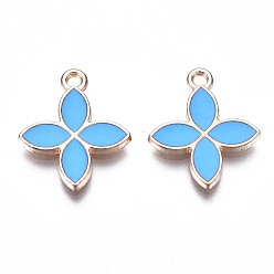 Bleu Ciel Foncé Pendentifs en alliage, sans cadmium et sans plomb, avec l'émail, fleur, or et de lumière, bleu profond du ciel, 18x15.5x2mm, Trou: 1.5mm