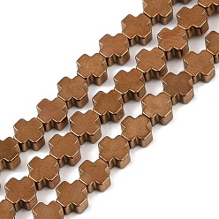 Коричневое Покрытие Гальванические нити из синтетических немагнитных гематитовых бусин, крестик, кофе покрытием, 4x4x2 мм, отверстие : 0.7 мм, около 94 шт / нитка, 15.04'' (38.2 см)