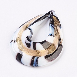 White Handmade Gold Sand Lampwork Big Pendants, teardrop, White, 53x40x11mm, Hole: 10x31mm