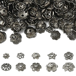 Черный Цвет Металла 200 шт. 10 стили колпачков из цинкового сплава, цветок, металлический черный , 6~11.5x6~11.5x2.5~5 мм, отверстие : 1~1.8 мм, 20 шт / стиль
