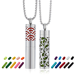 Mixed Shapes 2 шт. 2 стили ожерелья из нержавеющей стали в виде флаконов духов, ожерелья с подвесками в виде полых колонн-диффузоров, со сменными парфюмерными подушечками 10 шт., цвет нержавеющей стали, разнообразные, 21.73~27.36 дюйм (55.2~69.5 см), 1 шт / стиль