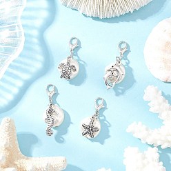 Mixed Shapes Подвеска из сплава морских животных и пластика АБС с имитацией жемчуга, с карабин-лобстерами , разнообразные, 29~37 мм, 4 шт / комплект