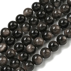 Silver Sheen Obsidian Бусы из натурального серебра обсидиан, круглые, 10 мм, отверстие : 1 мм, около 39 шт / нитка, 14.96'' (38 см)