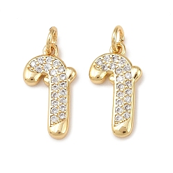 Candy Cane Рождественские латунные микропаве подвески из фианита, с целью перехода в кольце, без свинца и без кадмия, долговечный, стойки покрытие, реальный 18 k позолоченный, шоколадная конфета, 14x8x1.5 мм, отверстие : 2 мм