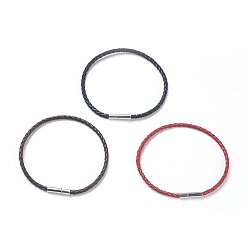 Gemischte Farbe Leder Schnur Armband machen, mit Messing-Schließen, Platin Farbe, Gemischte Farbe, 7-1/2 Zoll (19cm)~8-1/8 Zoll (20.5cm), 3 mm