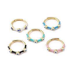 Mixed Color Enamel Evil Eye Adjustable Ring, Real 18K Gold Plated Brass Lucky Jewelry for Women, Mixed Color, US Size 7(17.3mm)