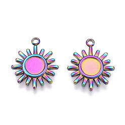Rainbow Color Ионное покрытие (ip) 304 подвеска из нержавеющей стали с кабошоном, солнце, Радуга цветов, лоток : 6 мм, 18.5x15.5x2 мм, отверстие : 1.8 мм