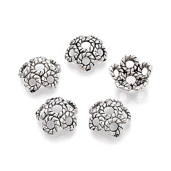 Античное Серебро Тибетском стиле сплав шарик крышки, полые цветок, античное серебро, 12x12x4~5 мм, отверстие : 2.5 мм, Около 1538 шт / 1000 г