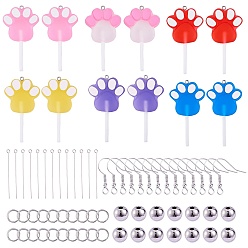 (52) Непрозрачная лаванда Набор для изготовления сережек с леденцами с принтом в виде лапы своими руками, включая подвески из смолы, железные крючки для серег и прыжковые кольца, Латунные бусины, 304 штифт из нержавеющей стали, разноцветные, кулон: 12шт/пакет