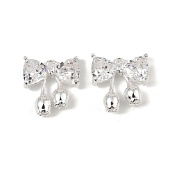 Посеребрённый Латунные микро проложить кубического циркония прелести, бантом, 925 серебро покрытием, 14x13x4 мм, отверстие : 1.4 мм