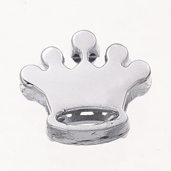 Platinum Alloy Crown Slide Charms with Grade A Rhinestones, Platinum, 13x14x5mm, Hole: 7x2mm