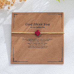 Темно-Красный Латунные круглые бусины эластичные браслеты, Украшения для женщин: крестик из смолы., реальный 18 k позолоченный, с открытки, темно-красный, 6.89 дюйм (17.5 см)