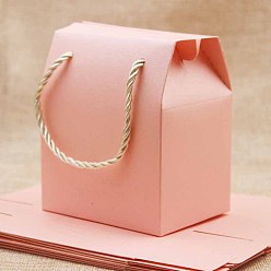 Pink Creative Portable Foldable Paper Box, Wedding Favor Boxes, Favour Box, Paper Gift Box, with Heart Clear Window and Rope Handle, Rectangle, Pink, Box: 10.5x8.9x6.7cm