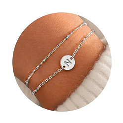 Letter N 201 из нержавеющей стали браслеты многожильных, плоские круглые браслеты с буквенными звеньями для женщин, цвет нержавеющей стали, Письмо N, 6-3/4 дюйм (17 см)