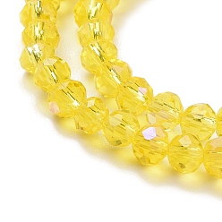 Champagne Yellow Electroplate Glass Beads Strands, Half Rainbow Plated, Faceted, Rondelle, Champagne Yellow, 4x3mm, Hole: 0.4mm, about 123~127pcs/strand, 16.5~16.9 inch(42~43cm)
