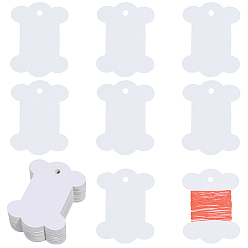 White 80Pcs Bone Shape Paper Thread Winding Boards, Floss Bobbins, for Cross Stitch Embroidery Cotton Thread Craft DIY Sewing Storage, White, 65x50x0.5mm, Hole: 5mm