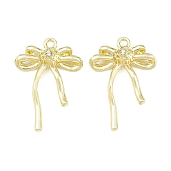 Golden Alloy & Crystal Rhinestone Pendants, Bowknot Charms, Rack Plating, Golden, 25x18x5.5mm, Hole: 1.6mm