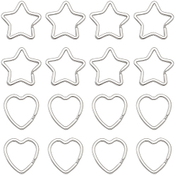 Платина 30 шт. 2 стили разъемные кольца из цинкового сплава, Сердце и звезда, платина, 31.5~32.5x31~34x3 мм, внутренний диаметр: 22.5~23x25~28 мм
