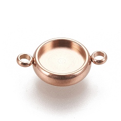 Розовое Золото Ионное покрытие (ip) 304 настройки соединителей звеньев из нержавеющей стали, чашки безель с краями, плоско-круглые, розовое золото , лоток : 8 мм, 16x10.5x3 мм, отверстие : 1.8 мм