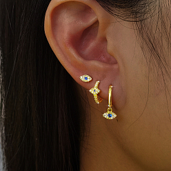 Oro Conjuntos de pendientes sencillos de ojo de caballo en plata de ley, con circonita, dorado, 925 mm