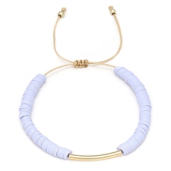 лаванда Браслеты из плетеных бусин Heishi из полимерной глины, регулируемый браслет из латунных трубчатых бусин, лаванда, 6-1/4~10-1/4 дюйм (16~26 см)