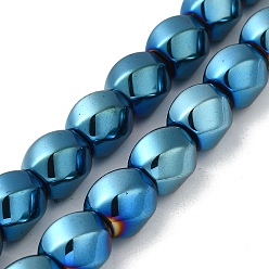 Blue Plated Electroplated Non-Magnetic Synthetic Hematite Beads Strands, Long-Lasting Plated, Twist Oval, Blue Plated, 12~12.5x11.5~12mm, Hole: 1mm, about 33pcs/strand, 16.14''(41cm)