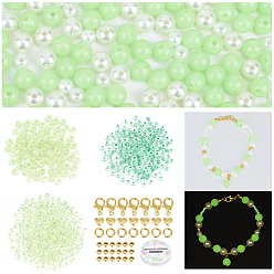 (52) Непрозрачная лаванда Набор для самостоятельного изготовления светящегося в темноте браслета-ожерелья, включая застежки и бусины из сплава, акриловый искусственный жемчуг и светящиеся стеклянные бусины, зеленый газон