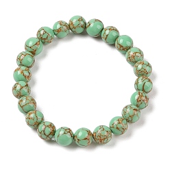 Зеленый Синтетические бирюзовые (окрашенные) круглые эластичные браслеты из бисера, зелёные, внутренний диаметр: 1-7/8 дюйм (4.9 см), 8 мм